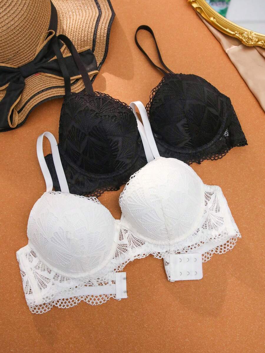 2 件装蕾丝钢圈文胸内衣