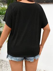 SHEIN Frenchy Plus Size V-Neck Batwing Sleeve T-Shirt