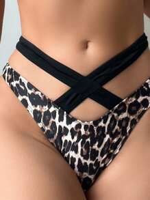SHEIN Swim 夏季海滩女士豹纹比基尼套装（带钢圈） - 彩色 - 查看 5