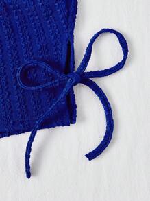 Soleia Holiday Leisure Blue Ribbed Texture Halter Neck Strap Top - Blue - View 5