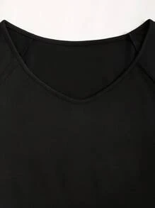 Sweetra Women's Polka Dots Patchwork Short Sleeve Shoulder Padded Dress - Black - View 4