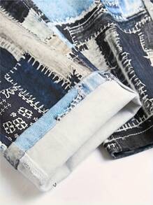 Men's Patchwork Print Casual Jeans - Multicolor - View 4