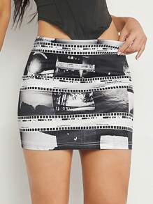 Hauture Photo Graphic Mini Bodycon Fashion Skirt - Multicolor - View 5
