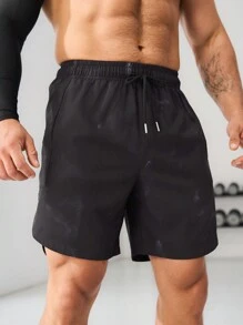 Manfinity Sport Corelite Boyfriend Style Men's Barbell Printed Drawstring Waist Athletic Shorts Jogger Shorts