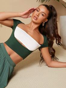 SHEIN Tall Women's Colorblock Fashion Top - Green - View 8