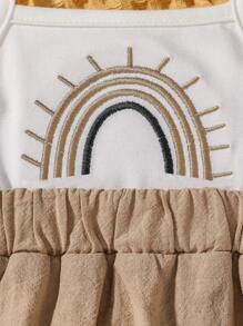 Baby Girl Rainbow Embroidery Ruffle Hem Cami Bodysuit - Multicolor - View 5