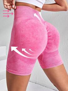 SHEIN Core Rhythm Seamless High Stretch Wideband Waist Sports Shorts - Hot Pink - View 1