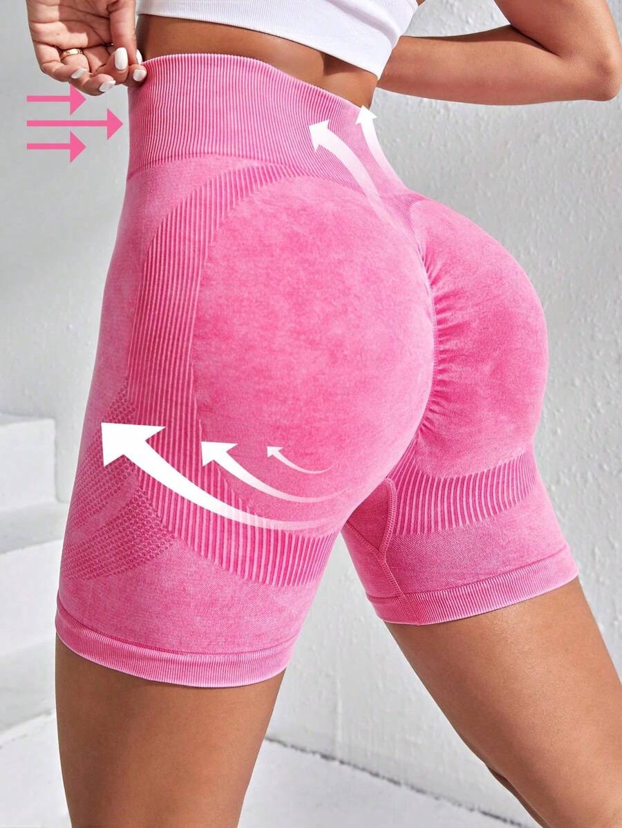 SHEIN Core Rhythm Seamless High Stretch Wideband Waist Sports Shorts - Hot Pink - View 1