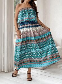 SHEIN Clasi Kích thước lớn Hoa In Áo Bandeau  Và Bộ váy - Nhiều màu - Xem 7