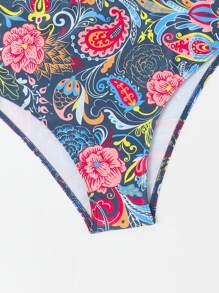 SHEIN Swim Ladies' Ruffled Wide Strap Floral Print Bikini Set Summer Beach - Multicolor - View 8
