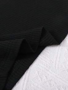 SHEIN 少女针织罗纹单肩短款上衣和不对称印花图案系腰短裤休闲两件套服装 - 彩色 - 查看 4