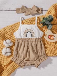 Baby Girl Rainbow Embroidery Ruffle Hem Cami Bodysuit - Multicolor - View 1