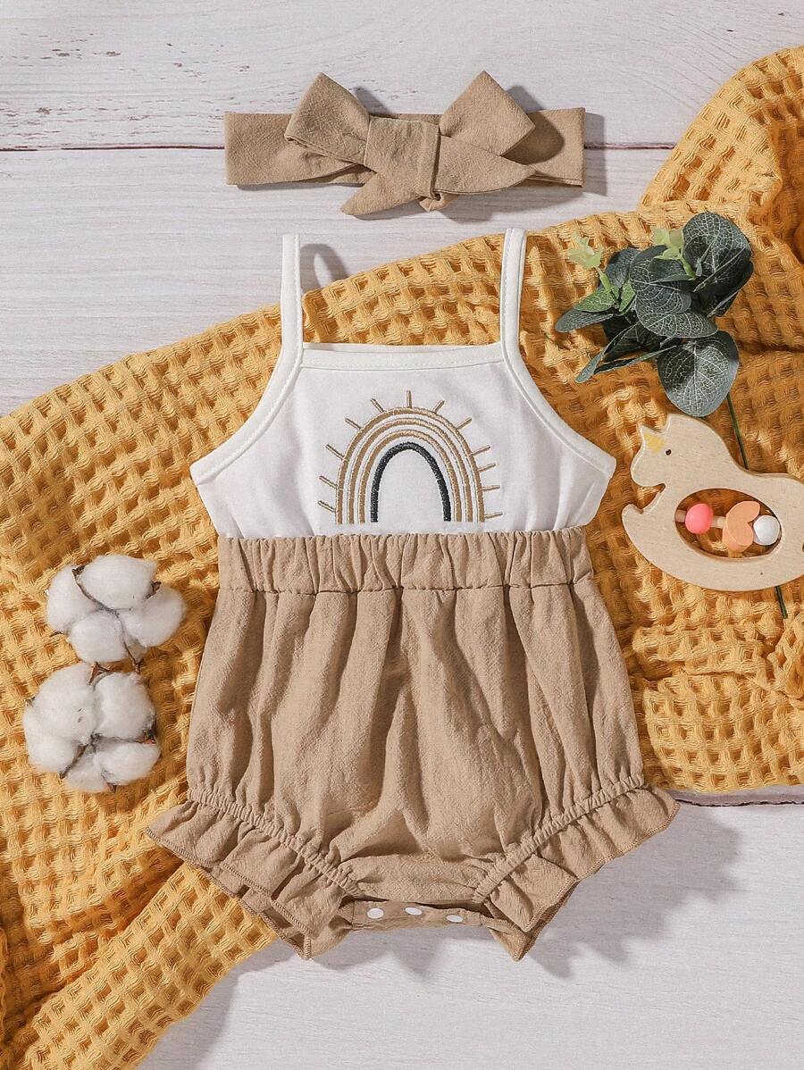 Baby Girl Rainbow Embroidery Ruffle Hem Cami Bodysuit - Multicolor - View 1