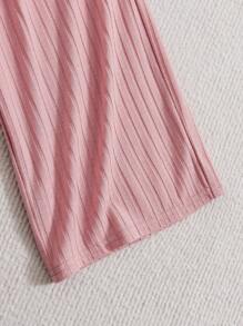 SHEIN Young Girl Round Neck Layered Ruffle Sleeve T-Shirt And Straight Leg Pants 2pcs/Set - Pink - View 3