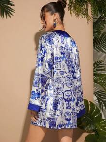 Hauture 印花短款上衣 & 短裤 & 和服三件套 - 彩色 - 查看 2