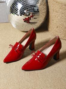 Women's Pointy Red High Heels With Gold Detailing - Red - View 3