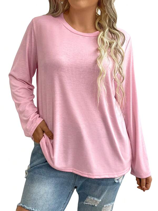 EMERY ROSE Plus Size Women's Drop Shoulder Long Sleeve T-shirt