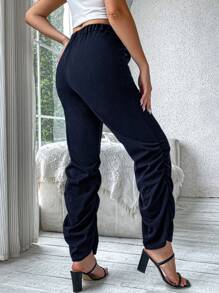 Calvaya Pantaloni lungi, cu pliuri, pliate, de mărime uni, slim fit - Albastru marin - Vizualizare 2