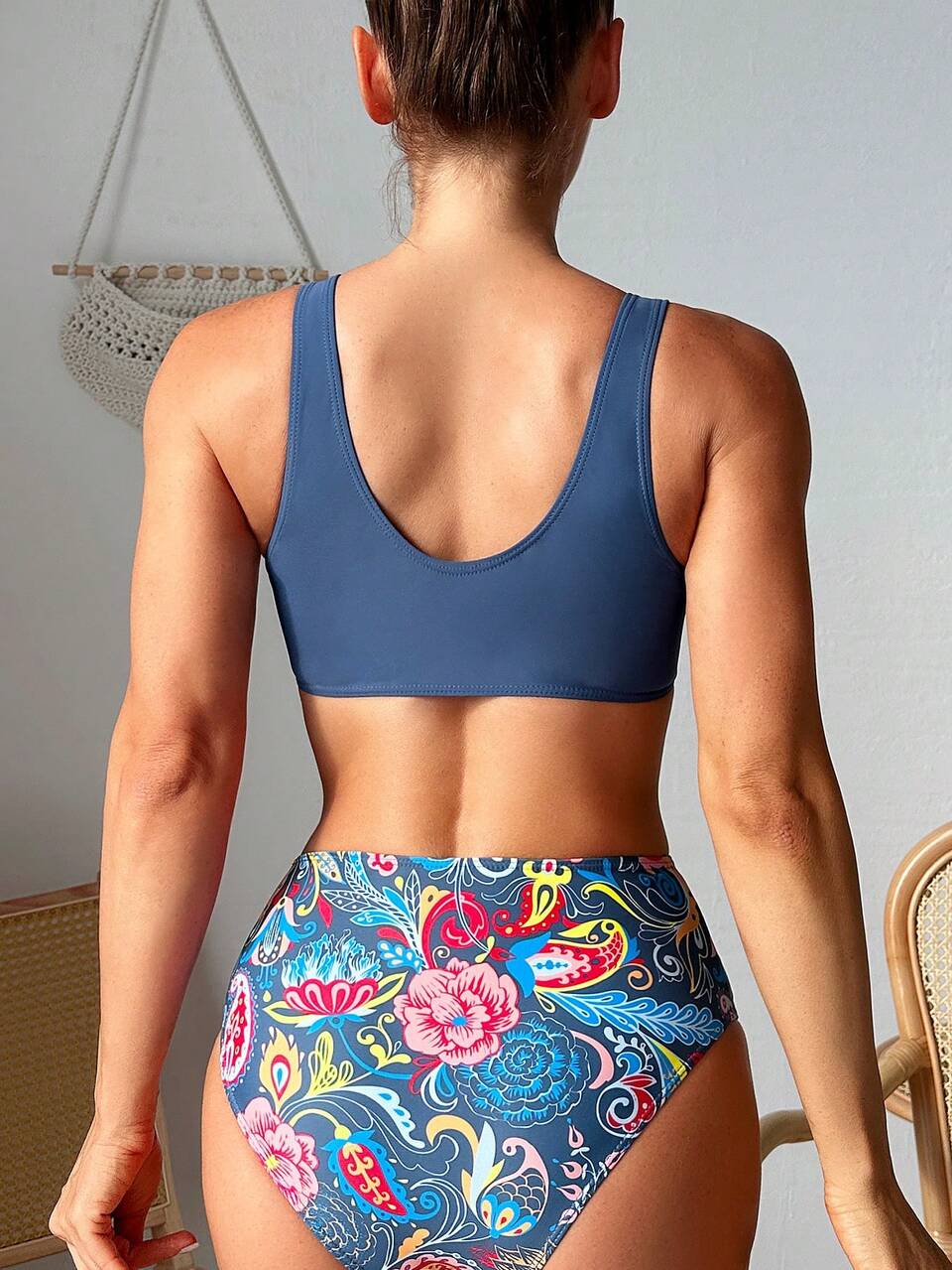 Ladies' Ruffled Wide Strap Floral Print Bikini Set Summer Beach