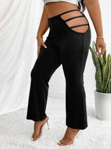 Maweii Plus Size Women's Solid Color High Waist Cut Out Flared Pants