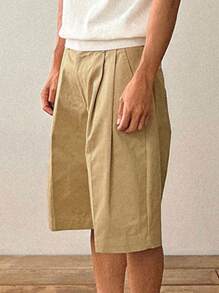 DAZY Men's Summer Solid Color Pleated Shorts - Khaki - View 3