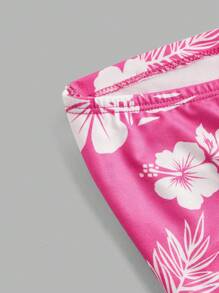 SHEIN MOD 花卉印花收褶胸部萵苣邊露背上衣 - 玫紅色 - 查看 4