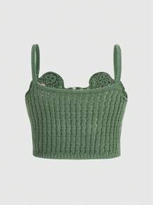 ROMWE Kawaii Plus Size Summer Crochet Frog Design Cami Knit Top, School