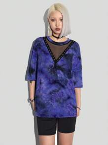 SHEIN EZwear Lưới Nối Nhuộm buộc Áo thun & Xà cạp - Nhiều màu - Xem 4