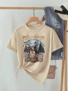 INAWLY Camiseta informal con impresión de flor y letras para verano, camisetas gráficas para mujer