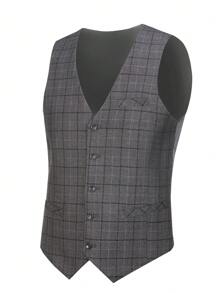 Chaleco De Traje A Cuadros Para Hombre - Gris - Ver 1