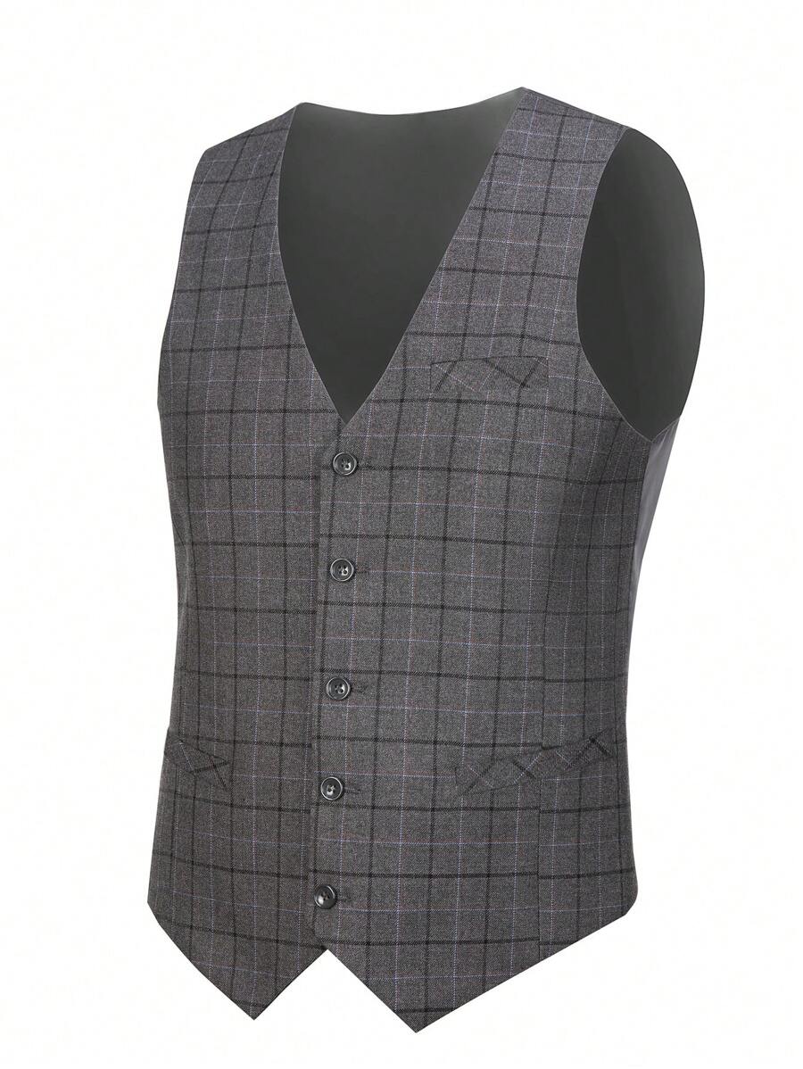 Chaleco De Traje A Cuadros Para Hombre - Gris - Ver 1