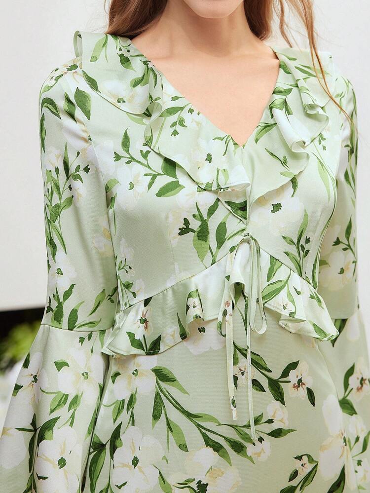 Vestito Con Maniche A Campana E Orlo Con Balze A Stampa Floreale