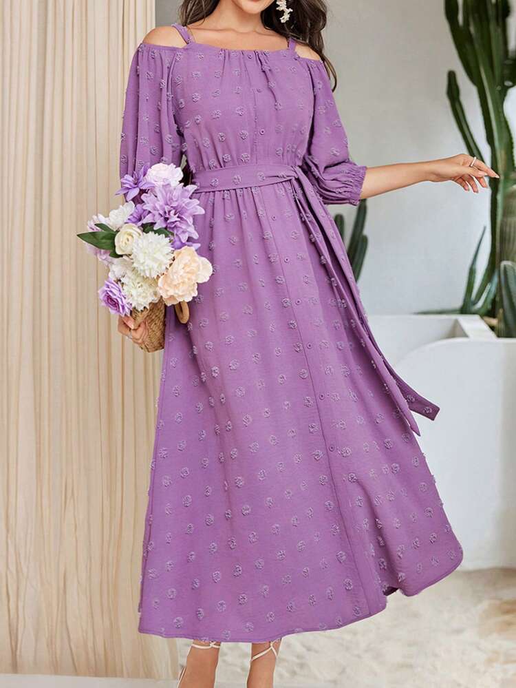 Women Open Shoulder Strap Dress