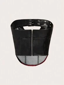 SHEIN ICON Damen Trägerloses Top Mit Motorrad-stil Farbblockierung & Buchstaben Druck, Mit Pu-leder Gürtel Dekoration - Verschiedenfarbig - Übersicht 3