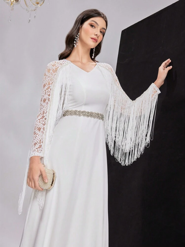 Patchwork Lace Fringe Trim Casual Dress Long Evening Dresses