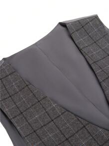 Chaleco De Traje A Cuadros Para Hombre - Gris - Ver 3