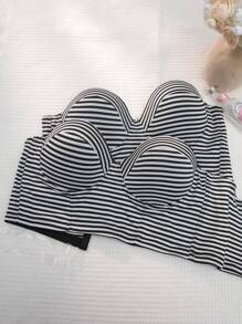 大尺碼女士條紋無肩帶胸罩,配有鋼絲, - 彩色 - 查看 4