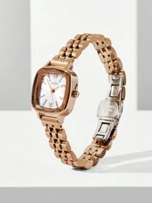 MOTF PREMIUM FASHIONABLE SMALL SQUARE DIAL QUARTZ WATCH FOR WOMEN - Apricot - View 3