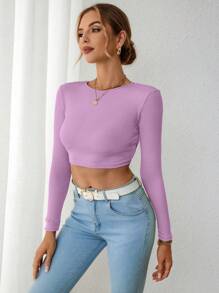 SHEIN Privé Của phụ nữ Màu thuần Xoắn Nút Không lưng Top Cây trồng Áo thun - Hồng - Xem 4
