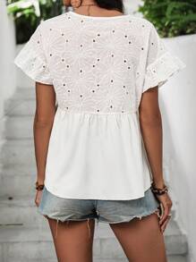 SHEIN Frenchy Áo cánh chiffon hở tay cổ chữ V xếp nếp cho nữ - trắng - Xem 2