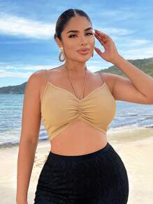 SHEIN SXY Textured Pleated Crop Cami Top