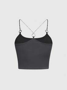 ROMWE Grunge Punk Skull Print Chain Cami Top - Grey - View 2