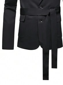Manfinity Mode Men'S Single-Breasted Long Sleeve Suit Jacket And Pants Set - Black - View 4