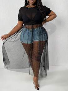 Slaydiva Plus Size Sheer Mesh Top - Black - View 5