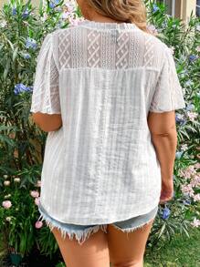 Flirla Kích thước lớn Nếp uốn Cà vạt Mảnh Lace Áo sơ mi - trắng - Xem 2