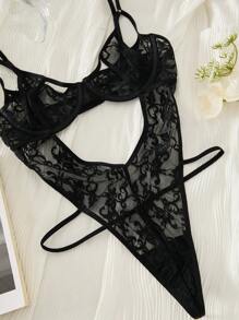 Ren & Vòng thép Thiết kế Gợi cảm Mặt trước Xu hướng: Cắt giảm Quần lót Thong Áo liền quần chặt - màu đen - Xem 8