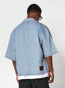 SUMWON Boxy Fit Revere Collar Denim Shirt - Light Wash - View 2