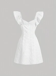 SHEIN MOD Women'S Embroidered Knot Front Cutout Dress - White - View 2