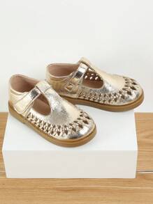 Golden Children's Shoes For Toddler & Little Girls, Flat Bottom & Jelly Material - Gold - View 2