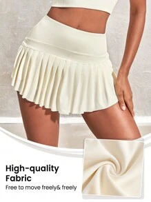 SHEIN Sports Váy thể thao xếp li màu trơn Quần vợt - Màu vàng - Xem 2